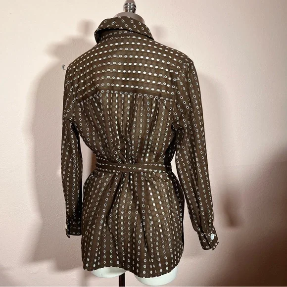 Vintage 1960 70 Dalton MCM Brown lace Tie Waist Belted Button Down shirt Jacket - Picture 4 of 17